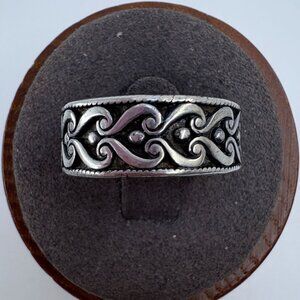 VTG Solid Sterling Silver 925 Oxidized Scroll Wavey Design Band Ring Size 8